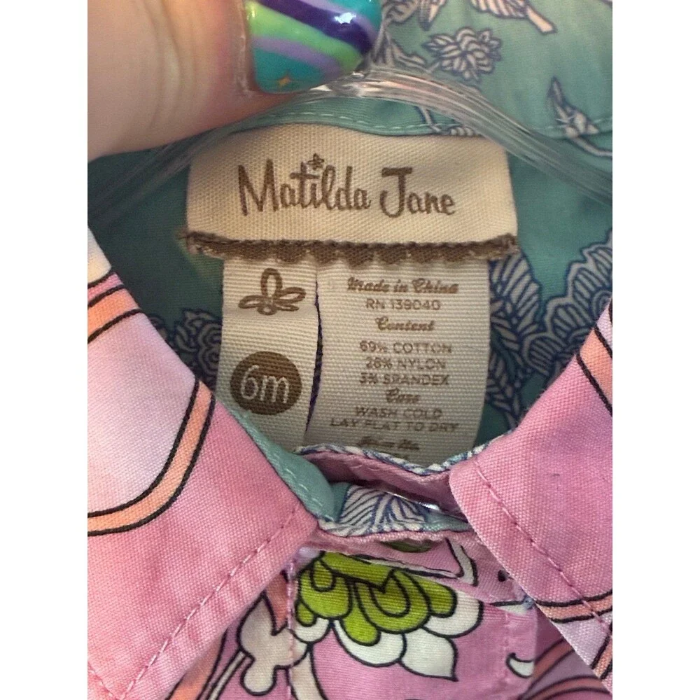 Matilda Jane Girls Pink Floral Button Front Dress Size 6M Baby Boutique
